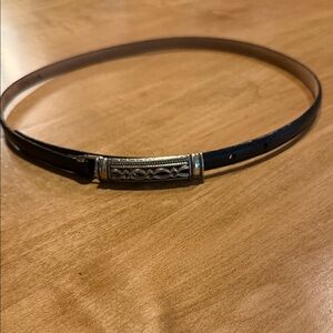 Brighton Slim Leather Belt in Black with Script Logo